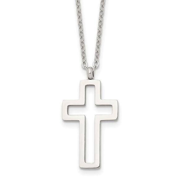 Women's Stainless Steel Small Voided Cross Necklace, 17.5 Inch - Picture 1 of 6